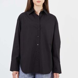 Meg Black Button Down Office Boyfriend Shirt